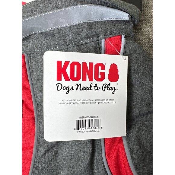KONG Dog High-Visibility Reflective Jacket XS 12-14" Gray & Red Water Resistant - Picture 6 of 9